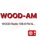 WOOD NewsRadio 1300/106.9 WOOD logo